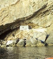 Agios Stefanos Church, just above the sea in a cave in Galissas Agios Stefanos Church, just above the sea in a cave in Galissas